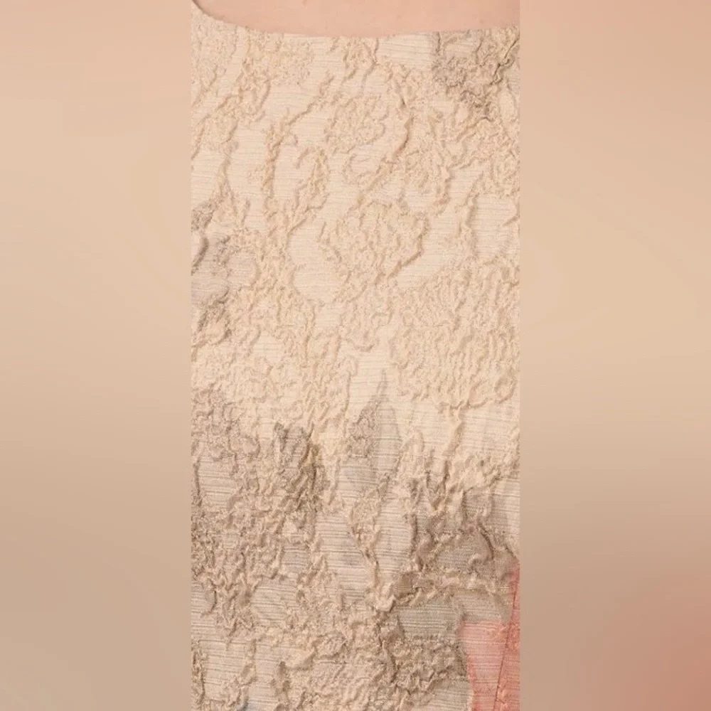 Adrianna Papell Champagne Lace Maxi Dress with Taupe Sash and Pastel Accents - Picture 4 of 9